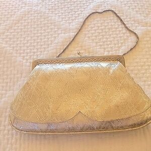 Vintage Purse Cream Floral White Silver Accent
